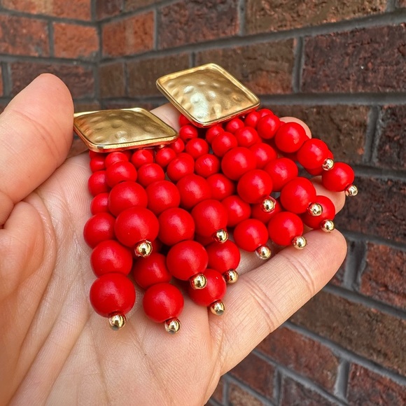 Zara Red Cascade Beaded Earrings - Picture 12 of 12
